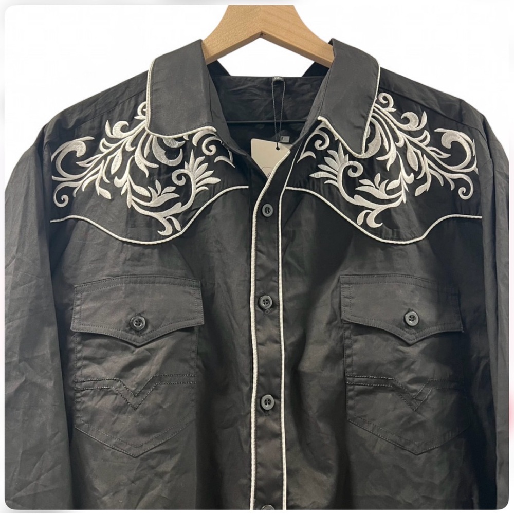 Western Embroidered Black Button Down Shirt Men’s XXL Cowboy Rodeo Shirt NWT - Picture 4 of 5